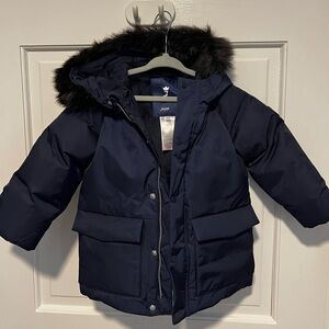 Jacadi Navy Blue Parka with Faux Fur Hood